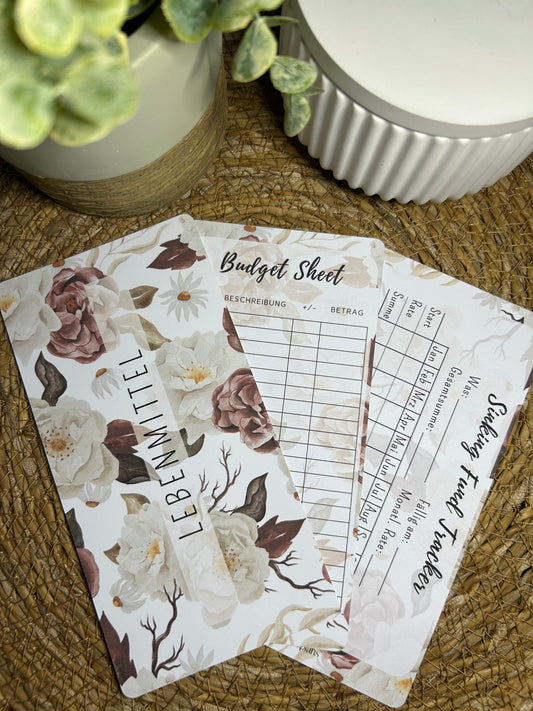 Set A6 für Budget Binder – Design 04 - (10 Dashboards + 10 Budget Sheets + 10 Sinking Fund Tracker)